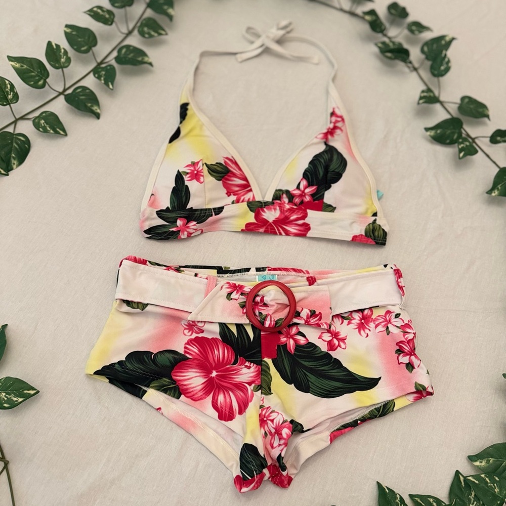 MARINA Floral Bikini Set - Pink and Green Size S, M, L and XL